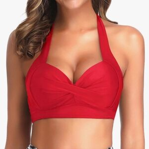 Tempt Me Women's XS Red Vintage Style Swim Top Adjustable Push Up Padded